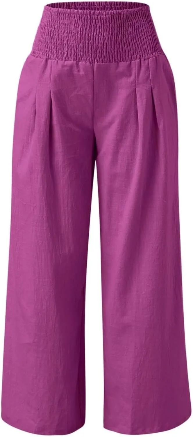 Casual Trousers Pants for Women Loose Wide Leg Baggy Slacks Cotton Linen Pants 2025 Summer Flowy Sweatpants