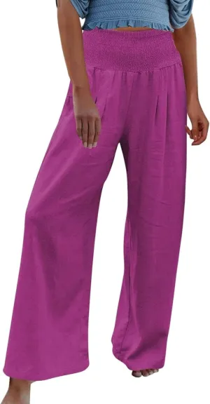 Casual Trousers Pants for Women Loose Wide Leg Baggy Slacks Cotton Linen Pants 2025 Summer Flowy Sweatpants