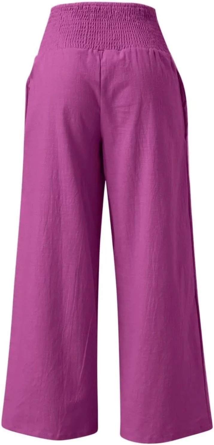 Casual Trousers Pants for Women Loose Wide Leg Baggy Slacks Cotton Linen Pants 2025 Summer Flowy Sweatpants