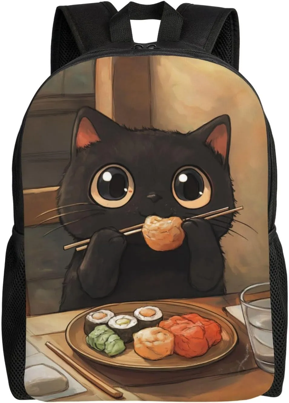 Cat Eating Sushi Backpack Waterproof Anti Theft Durable Light Laptop Bag Backpacks For Women Men Travel Gym Backpack
