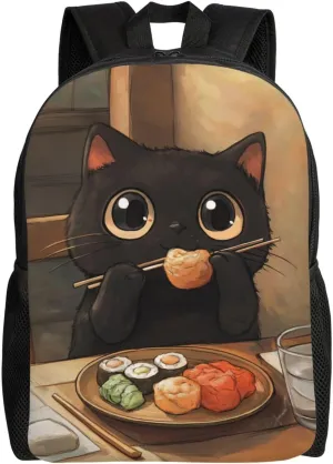 Cat Eating Sushi Backpack Waterproof Anti Theft Durable Light Laptop Bag Backpacks For Women Men Travel Gym Backpack