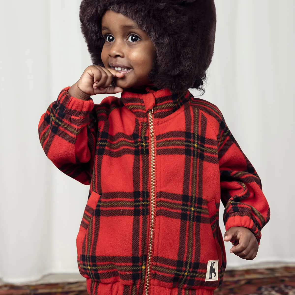 Check Fleece Jacket in Red by Mini Rodini