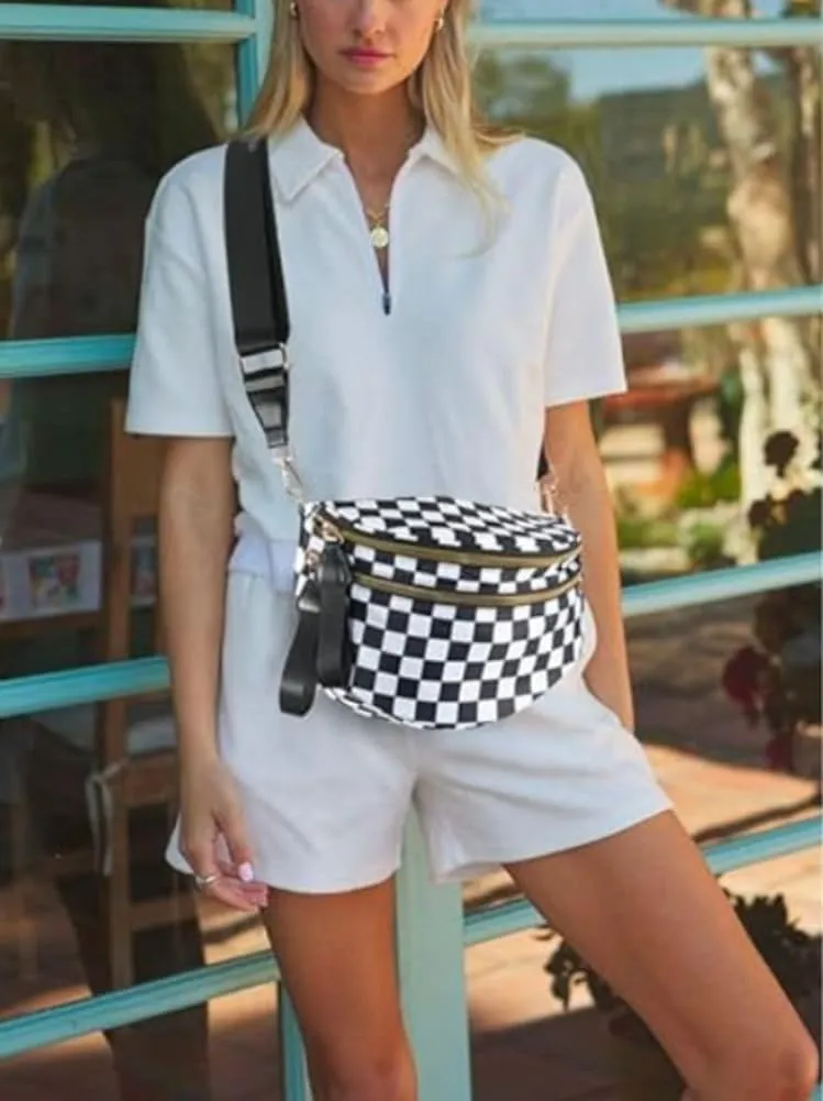 Checkered Sling Backpack Women Fanny Packs Crossbody Bags Bum Bag Cute Cross Body Hobo Shoulder Sport Wallet Purses 2025