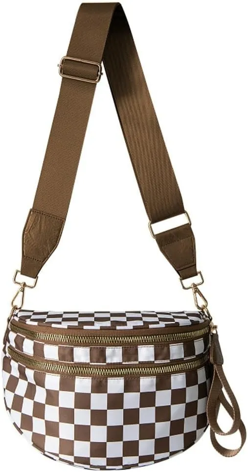 Checkered Sling Backpack Women Fanny Packs Crossbody Bags Bum Bag Cute Cross Body Hobo Shoulder Sport Wallet Purses 2025