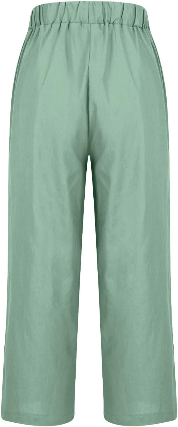 Comfy Womans Dress Pants Summer Loose Cotton Linen Pants Vacation Casual Beach Trousers Flowy Slacks with Pockets