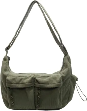 Corduroy Crossbody Bag for Women & Men, Large Slouchy Crescent Hobo Bag with Multi-Pocket