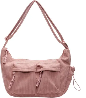 Corduroy Crossbody Bag for Women & Men, Large Slouchy Crescent Hobo Bag with Multi-Pocket