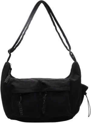 Corduroy Crossbody Bag for Women & Men, Large Slouchy Crescent Hobo Bag with Multi-Pocket