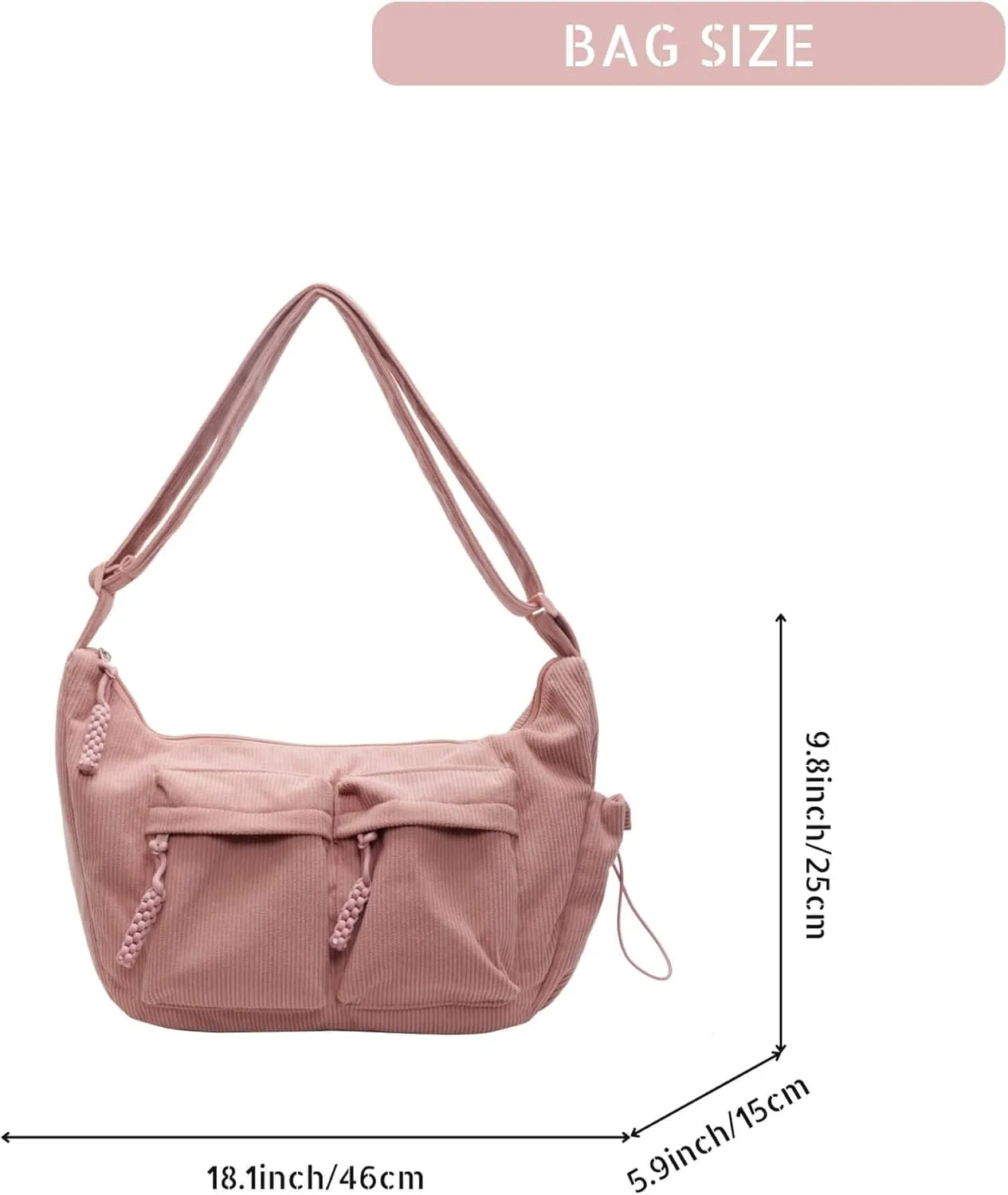 Corduroy Crossbody Bag for Women & Men, Large Slouchy Crescent Hobo Bag with Multi-Pocket