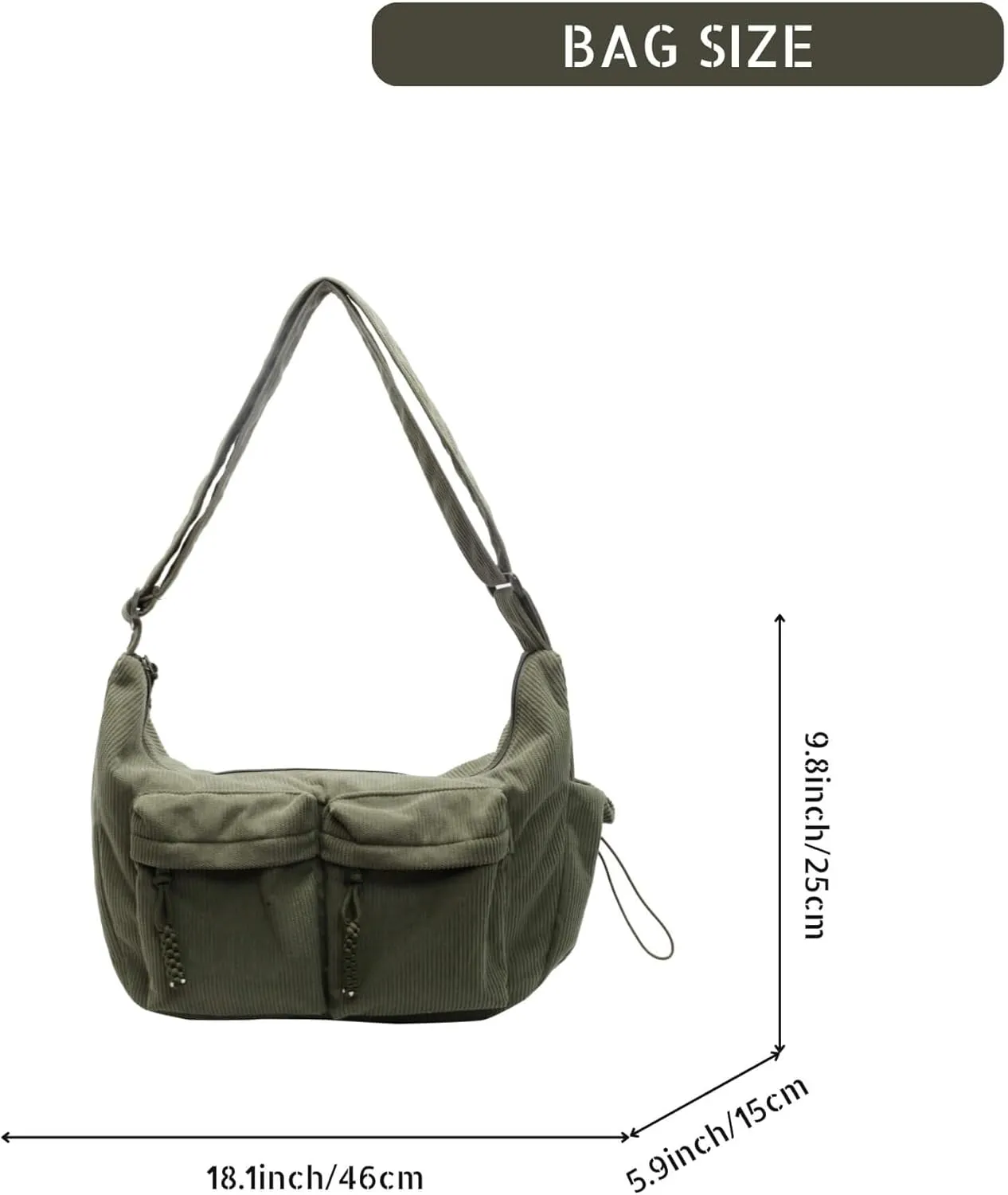 Corduroy Crossbody Bag for Women & Men, Large Slouchy Crescent Hobo Bag with Multi-Pocket