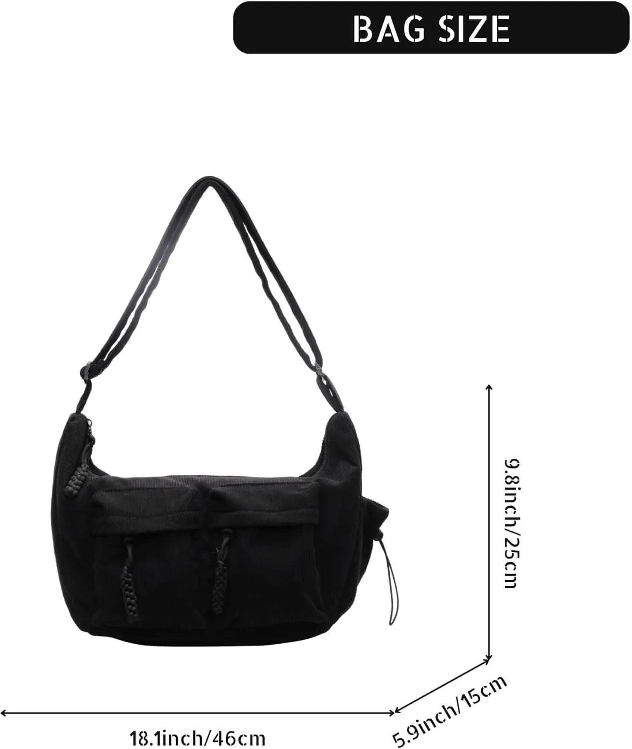 Corduroy Crossbody Bag for Women & Men, Large Slouchy Crescent Hobo Bag with Multi-Pocket