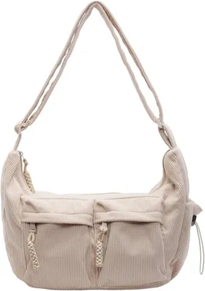 Corduroy Crossbody Bag for Women & Men, Large Slouchy Crescent Hobo Bag with Multi-Pocket