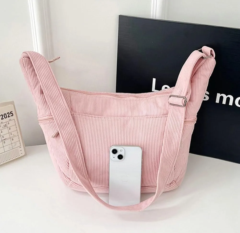 Corduroy Crossbody Bag for Women Lightweight Underarm Shoulder Purse Trendy Crescent Sling Hobo Bags Cute Tote Handbag