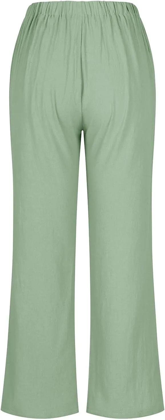 Cotton Clothes for Women Women's Linen Pants Linen Loose 9 Point Trousers Linen Blend Pants
