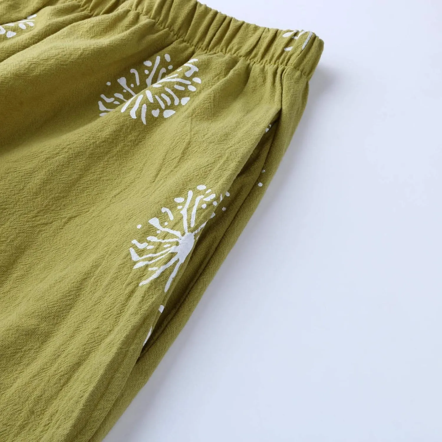 Cotton Linen Casual Summer Capri Pants for Women Cropped Comfy Baggy Trousers Palazzo Lounge Pants, Medium