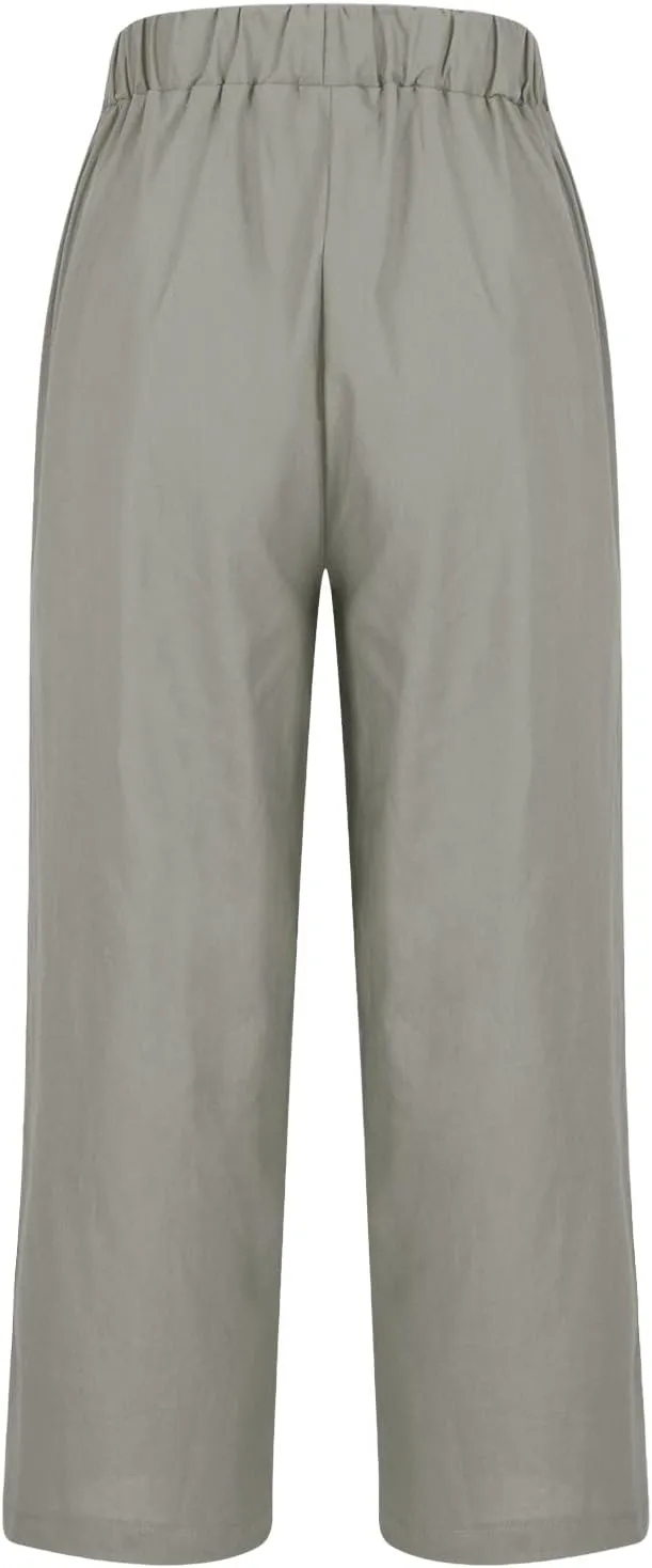 Cotton Linen Pants for Women High Elastic Waist Trousers Summer Lounge Straight Leg Pant Beach Vacation Outfit 2025