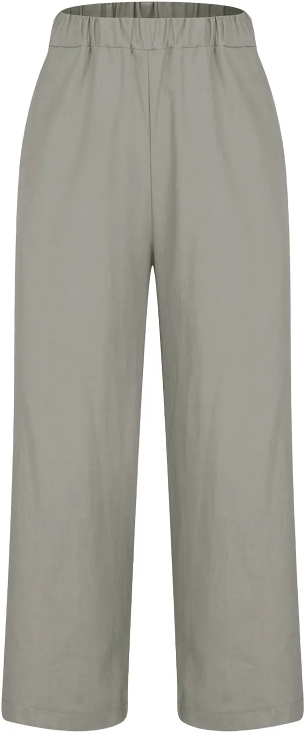 Cotton Linen Pants for Women High Elastic Waist Trousers Summer Lounge Straight Leg Pant Beach Vacation Outfit 2025