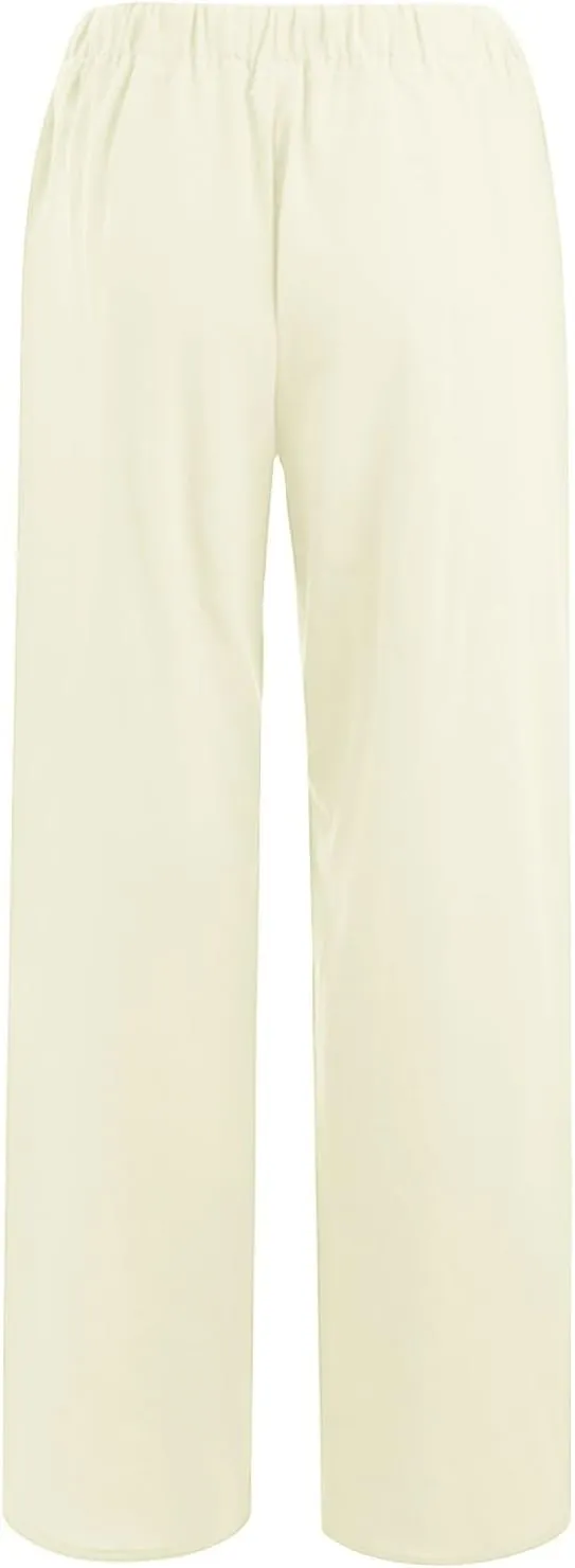 Cotton Linen Pants Women Summer Casual Loose Drawstring Pant Wide Leg High Waist Trousers Lounge Beach Slacks Outfits