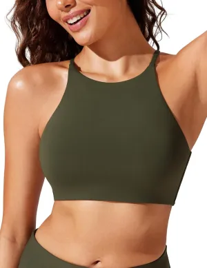 CRZ YOGA Womens Bikini Tops High Neck Crisscross Back Bathing Suit Swim Bra Padded