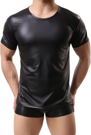 DingMi Men's Faux Leather Undershirt Leotard Jockstrap Muscle Sleeved Sleeveless Vest Shirt Tank Tops