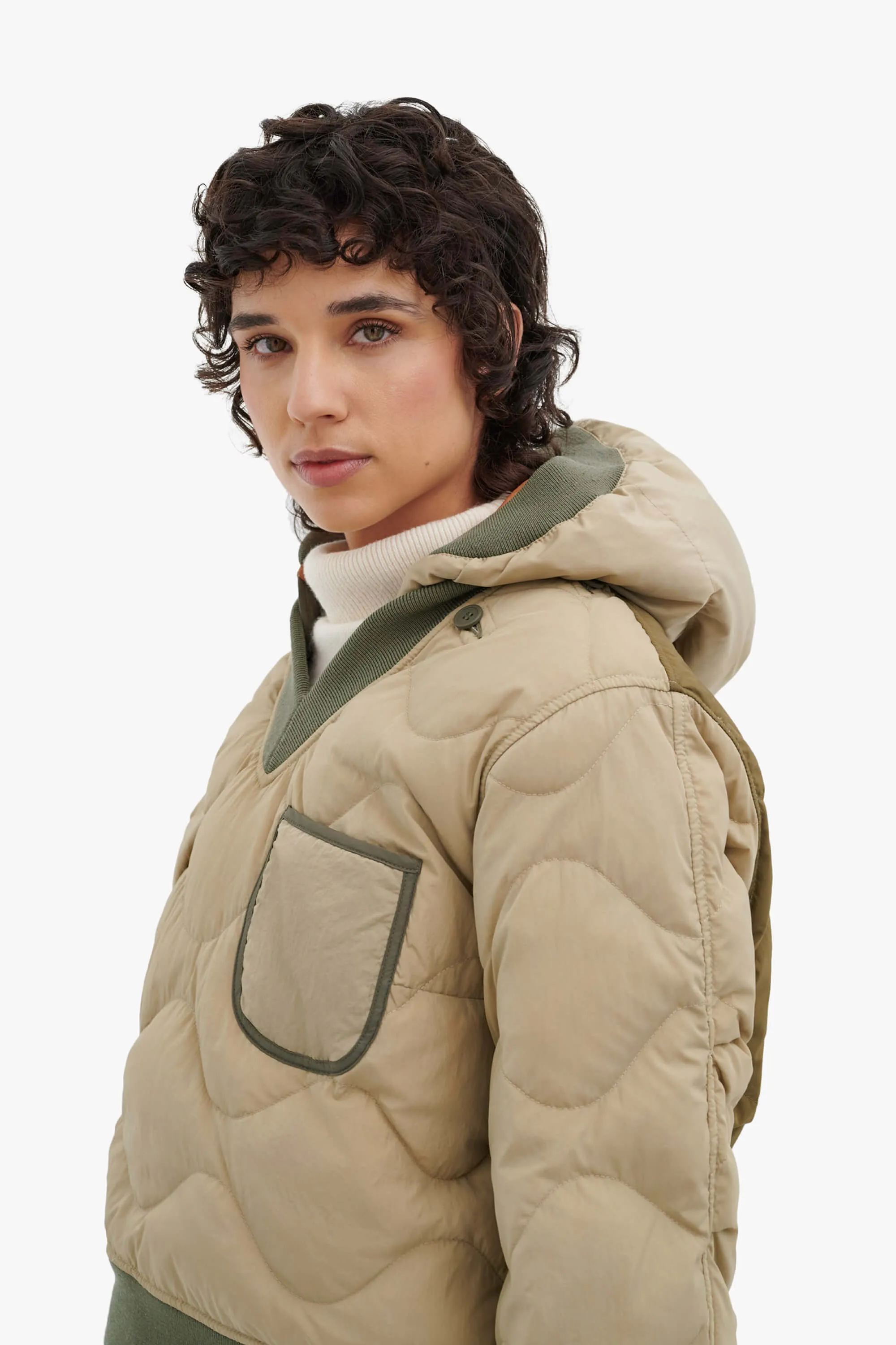 Down Close Fit Hood - Sand / Burnt Orange