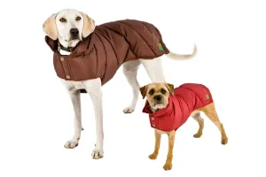 Down Puffer Coat - Brown & Cranberry