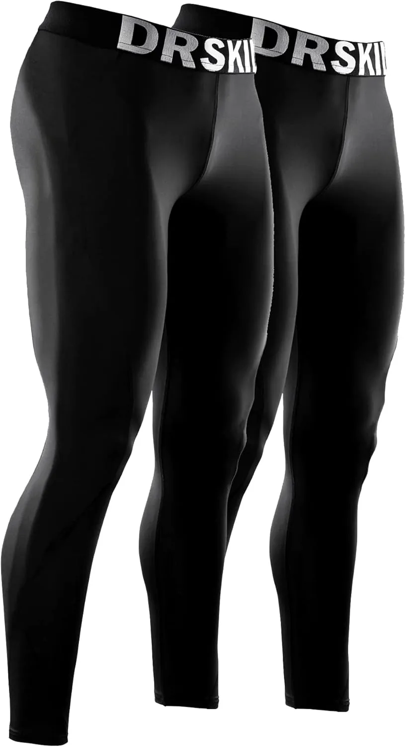 DRSKIN 3 or 2 Pack Men's Thermal Compression Pants Tights Fleece Lined Base Layers Underwear Sports Athletic Workout Winter