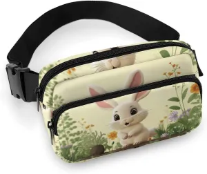 Fanny Packs for Women Men,Cute Bunny Printed Water Resistant Belt Bag,Cross Body Small Fanny Pack with Adjustable Straps,Waist Bag for Traveling Running Sports Casual
