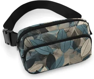 Fanny Packs for Women Men,Different Leaf Shapes Printed Water Resistant Belt Bag,Cross Body Small Fanny Pack with Adjustable Straps,Waist Bag for Traveling Running Sports Casual