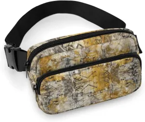 Fanny Packs for Women Men,Light Yellow And White Printed Water Resistant Belt Bag,Cross Body Small Fanny Pack with Adjustable Straps,Waist Bag for Traveling Running Sports Casual