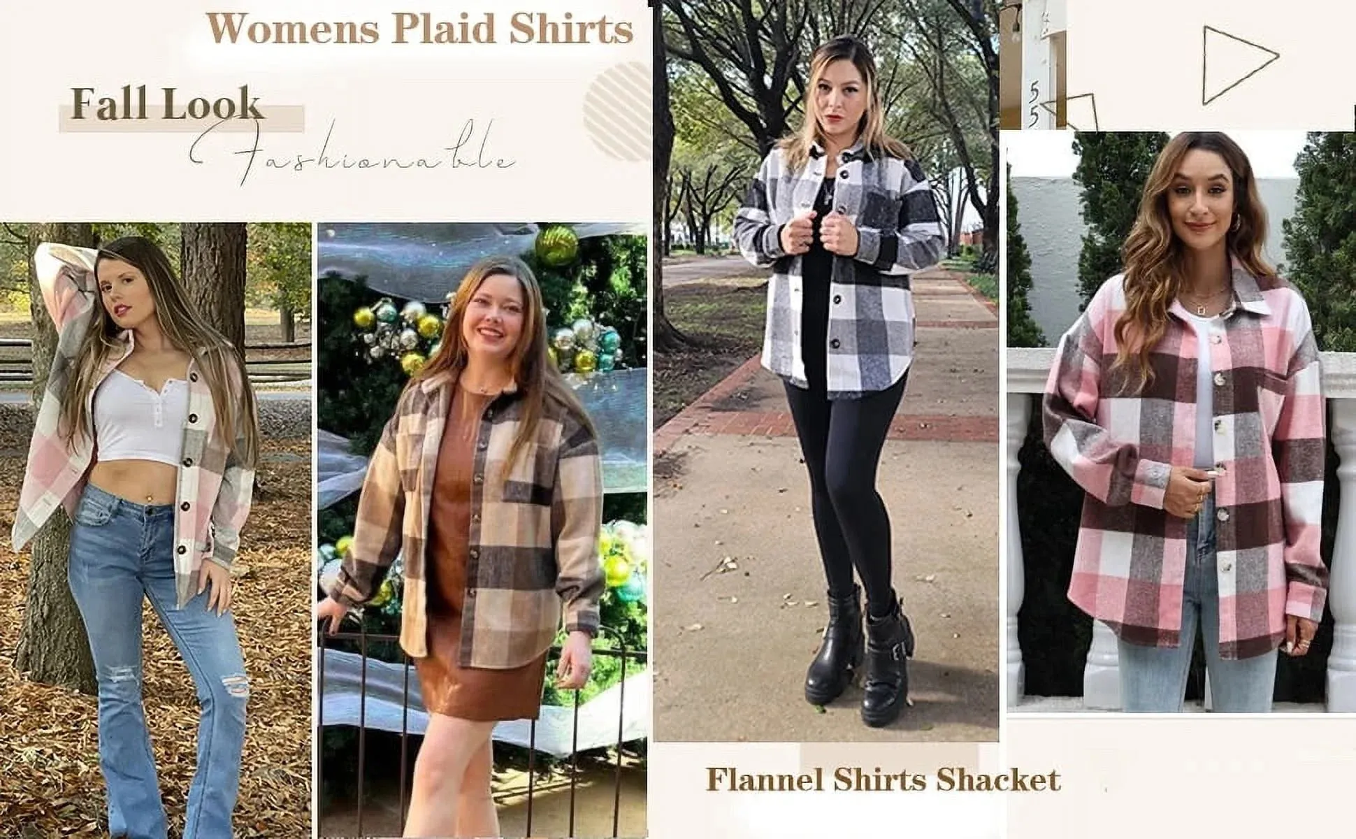 Fantaslook Womens Plaid Shirts Flannel Shacket Jacket Long Sleeve Button Down Boyfriend Shirt Coats