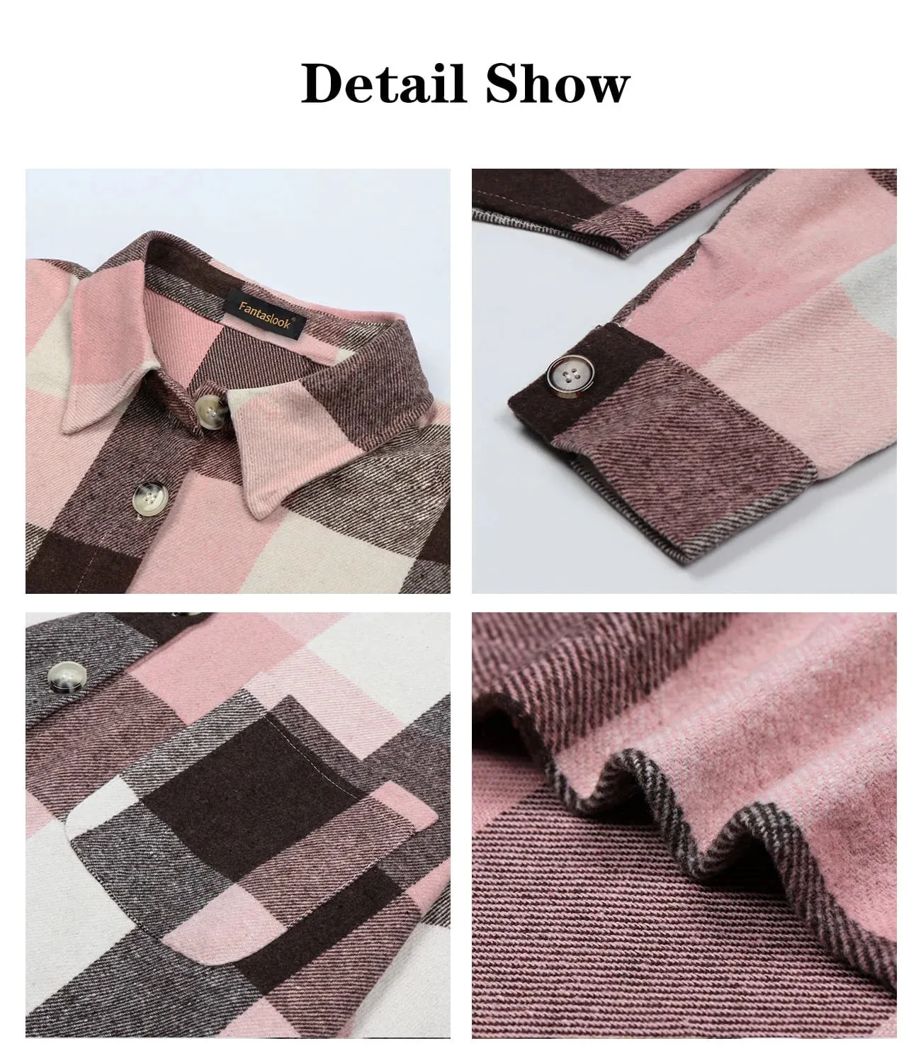 Fantaslook Womens Plaid Shirts Flannel Shacket Jacket Long Sleeve Button Down Boyfriend Shirt Coats