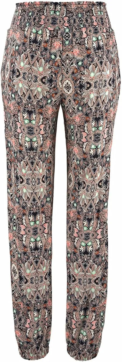 FarJing Women's Boho Palazzo Pants Casual Comfy High Waist Print Stretch Beach Trousers Lounge Pants Wide Leg