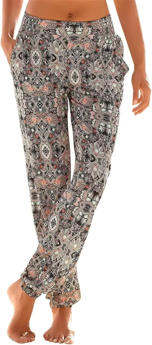 FarJing Women's Boho Palazzo Pants Casual Comfy High Waist Print Stretch Beach Trousers Lounge Pants Wide Leg