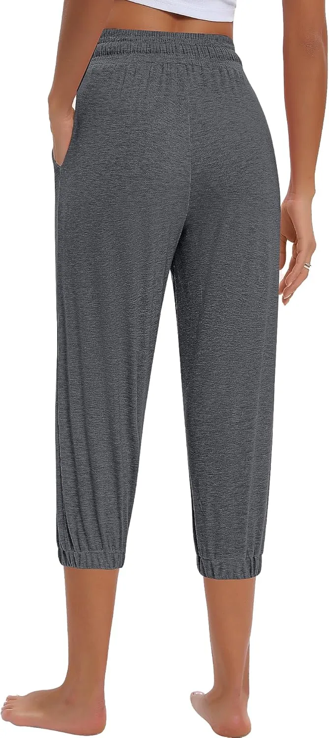 Ficerd 3 Pcs Women's Capri Sweatpants Joggers Summer Casual Sports Cropped Lounge Pants High Waisted Athletic with Pockets