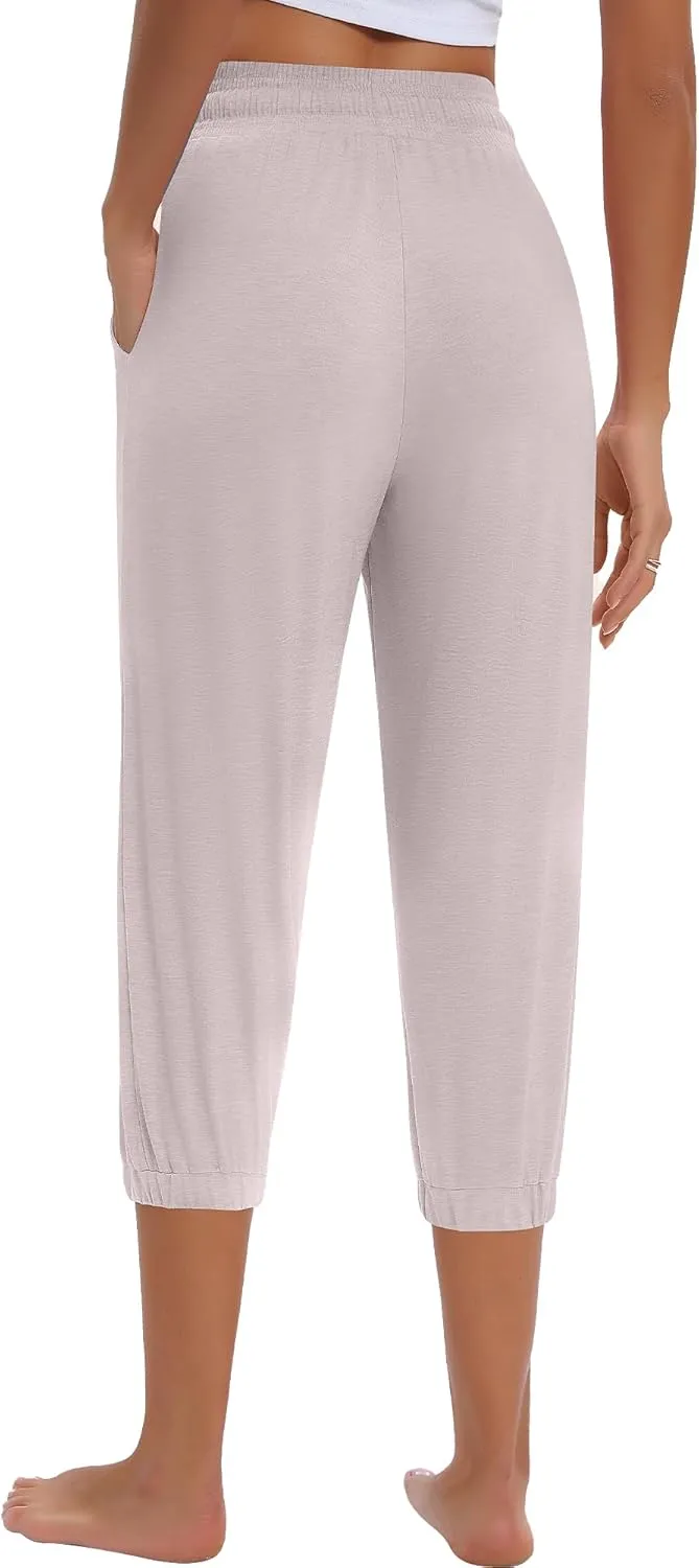 Ficerd 3 Pcs Women's Capri Sweatpants Joggers Summer Casual Sports Cropped Lounge Pants High Waisted Athletic with Pockets