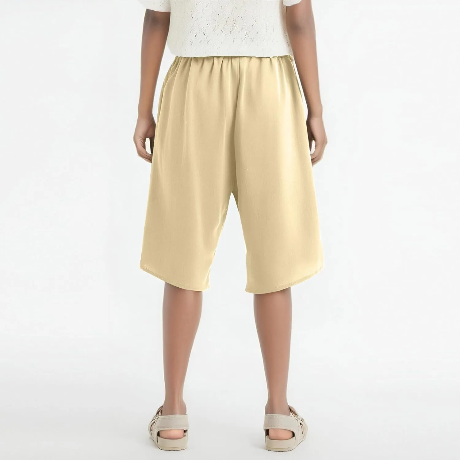 FlekmanArt Womens Capris for Summer Cotton Linen Pants Casual 2025 Loose Comfy Elastic Waist Cropped Trouser Beach Clothes