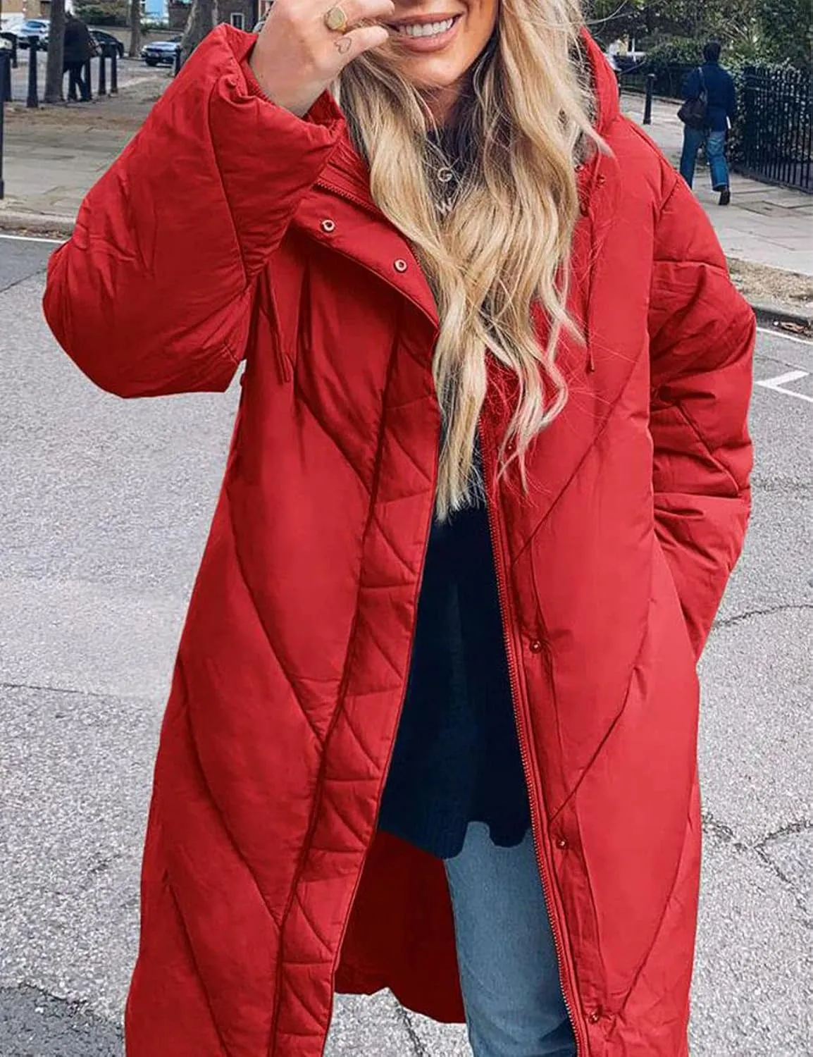 Flygo Womens Long Puffer Coat Long Sleeve Padded Winter Down Coats Hooded Parka Jacket
