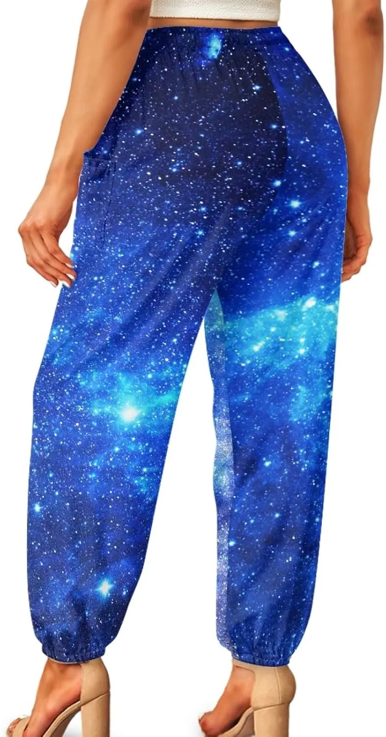Forchrinse Red Galaxy Nebula Harem Pants for Women High Wiasted Flowy Yoga Jogger Loose Comfy Palazzo Pants Plus Size