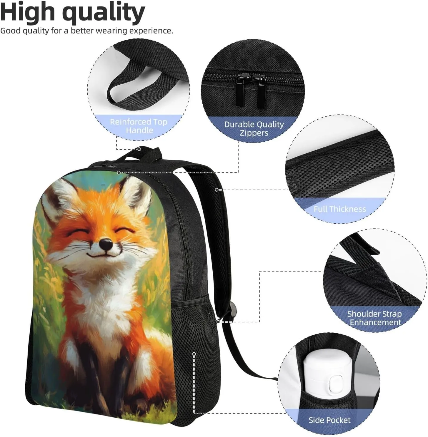 Fox Happy Backpack Waterproof Anti Theft Durable Light Laptop Bag Backpacks For Women Men Travel Gym Backpack