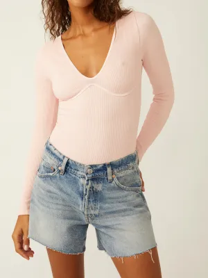 Free People - Meg Seamless V Neck Long Sleeve Rose