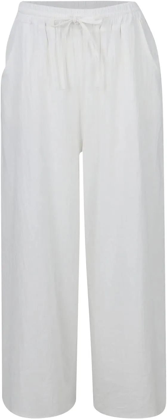 FRMUIC Women Cotton Linen Pants Summer High Waist Wide Leg Pants Drawstring Loose Trousers Casual Lounge Pants with Pocket