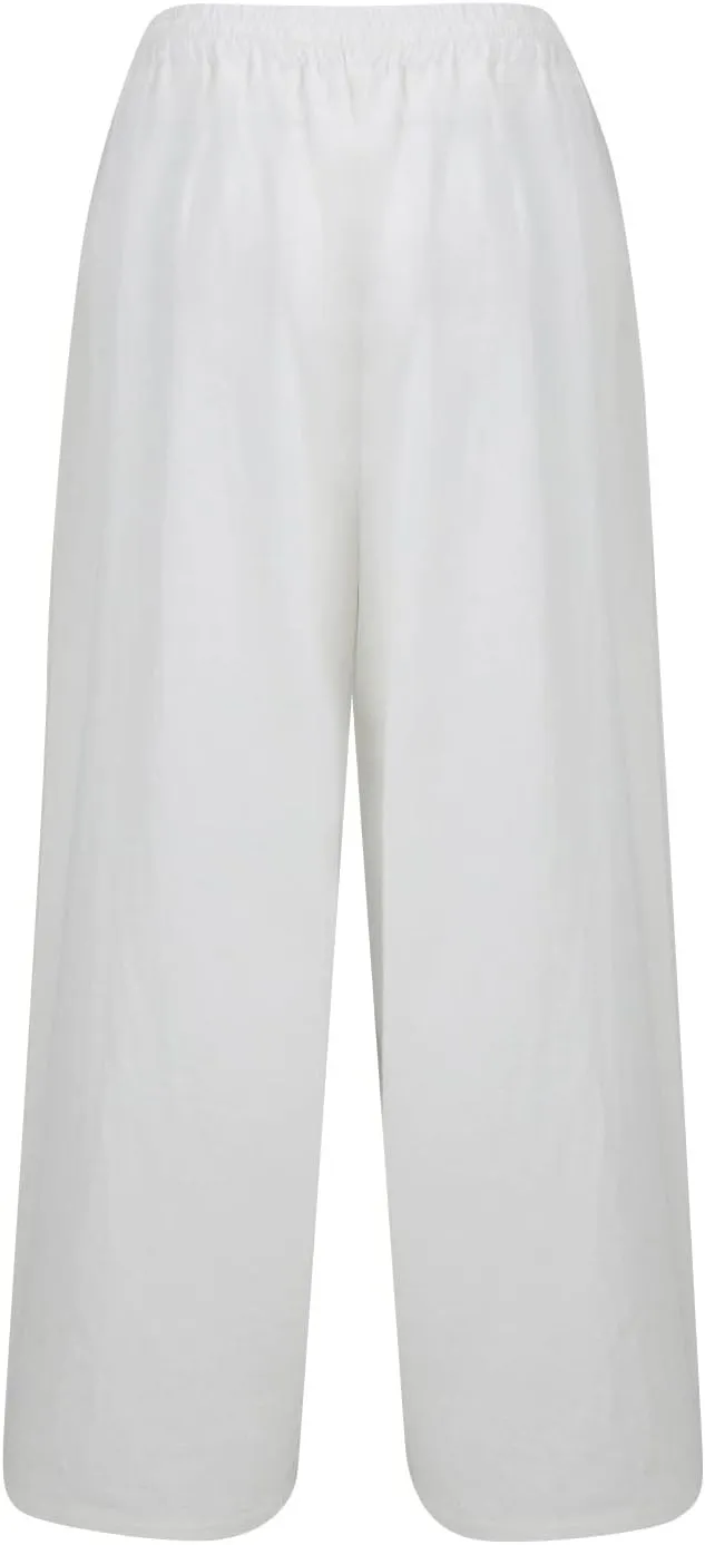 FRMUIC Women Cotton Linen Pants Summer High Waist Wide Leg Pants Drawstring Loose Trousers Casual Lounge Pants with Pocket