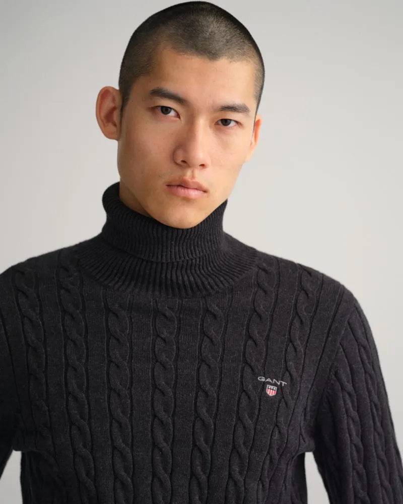 Gant Apparel Mens COTTON CABLE TURTLE NECK 97/DK CHARCOAL MELANGE