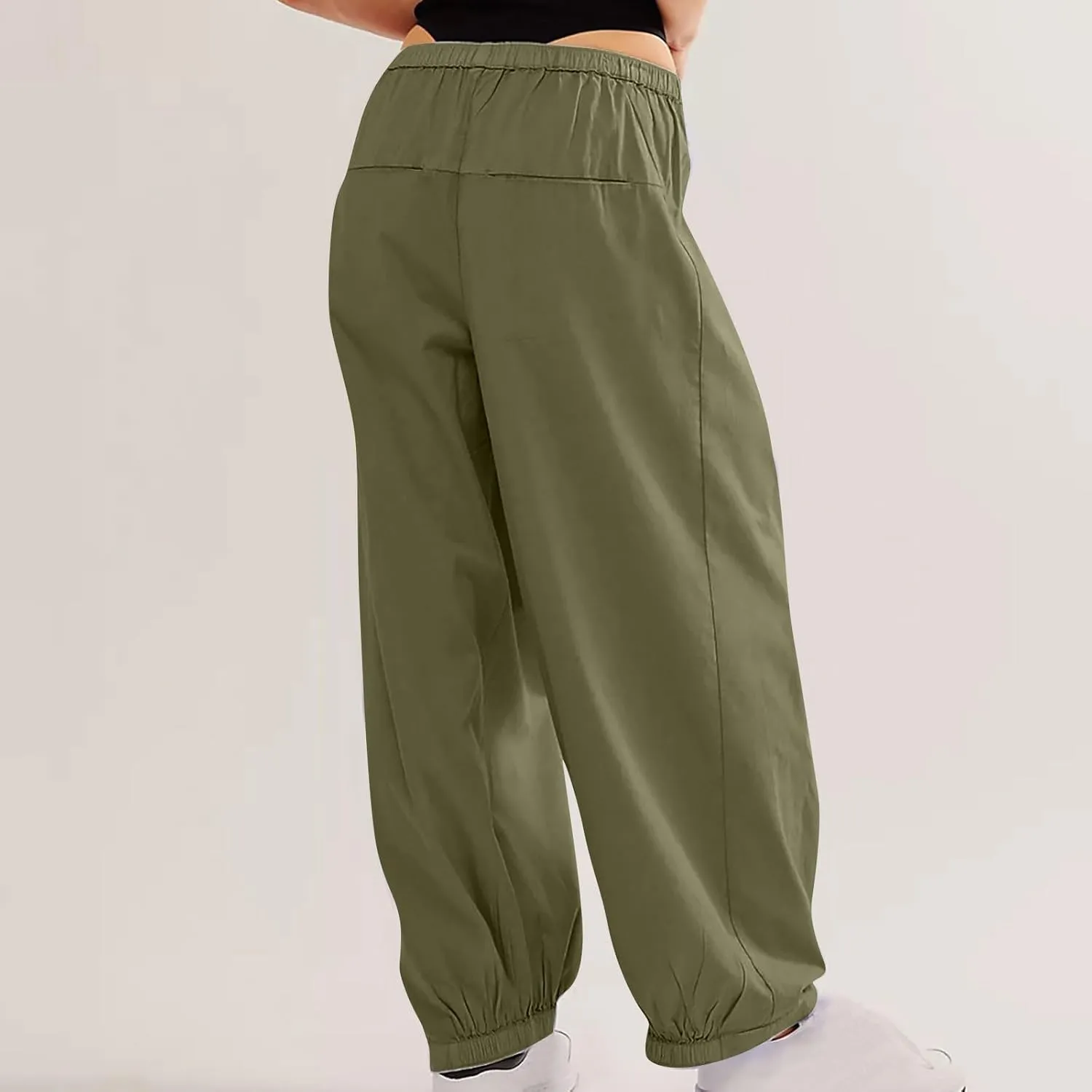 Generic Womens Linen Pants, Comfy Elastic High Waist Palazzo Pants with Pockets, Casual Loose Wide Leg Cotton Trousers