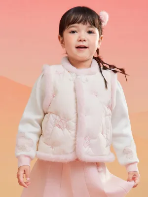 Girl Toddler Butterfly And Flower Embroidery Button Vest