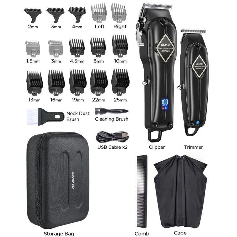 Glaker Professional Wireless Hair Clipper Kit - Black - K11S I3F