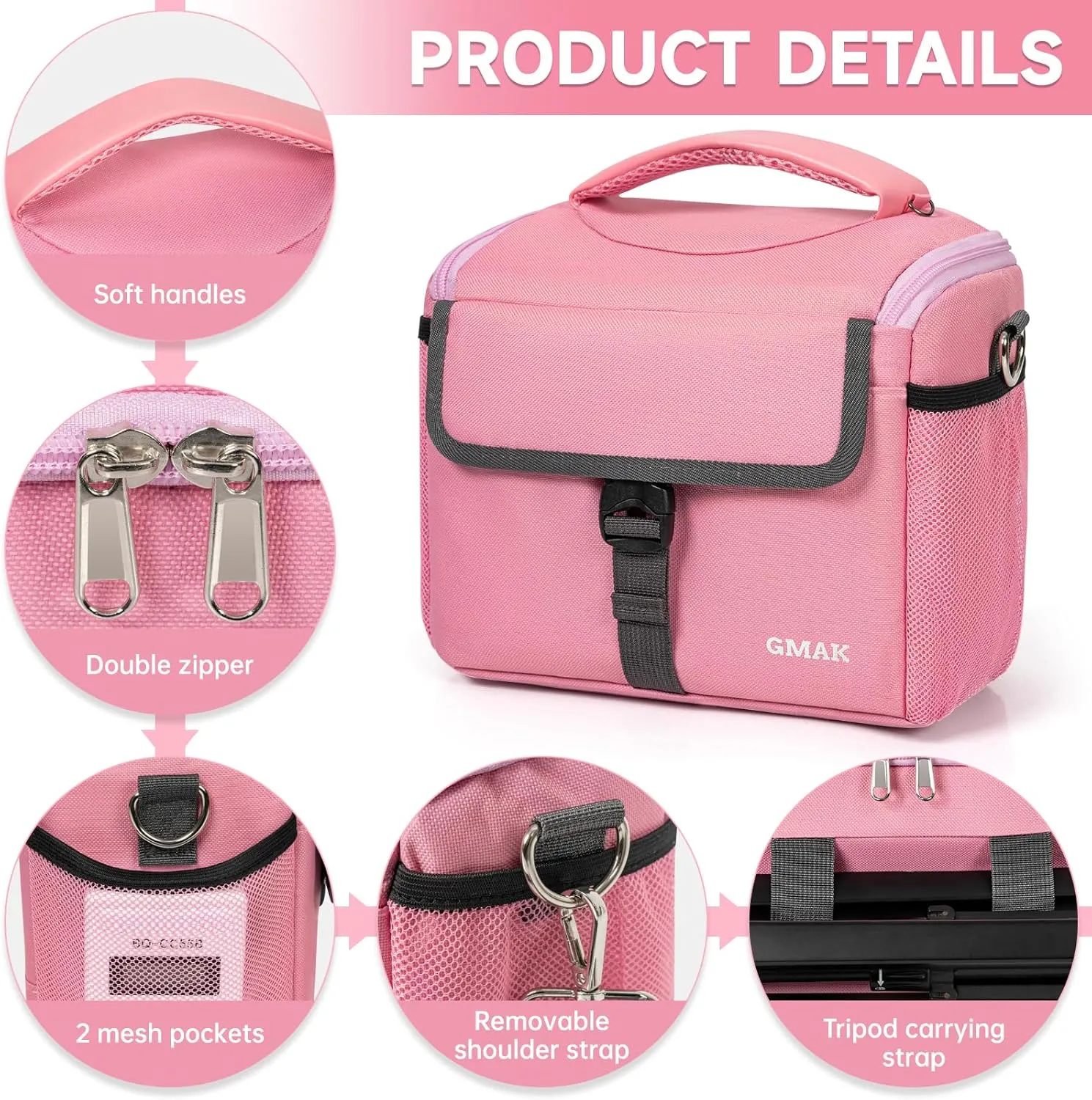GMAK Camera Bag for Photographers, Anti-shock Camera Shoulder Bags with Water-resistant Rain Cover, Camera Case Compatible for DSLR/SLR/Mirrorless Cameras, 9''  4.7''  7.5'', Pink