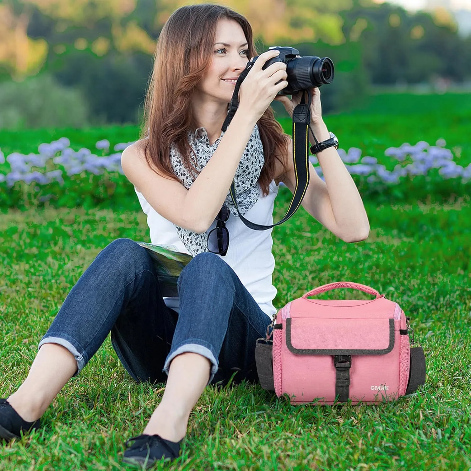 GMAK Camera Bag for Photographers, Anti-shock Camera Shoulder Bags with Water-resistant Rain Cover, Camera Case Compatible for DSLR/SLR/Mirrorless Cameras, 9''  4.7''  7.5'', Pink
