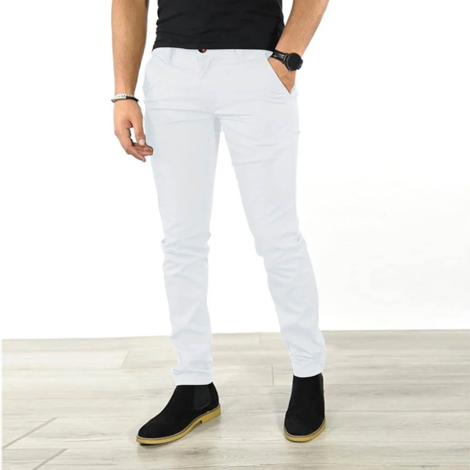 GOKKILRW Mens Chinos Slim Fit Skinny Dress Pants Flat Front Stretch Business Work Tapered Pants Comfy Casual Solid Golf Pants
